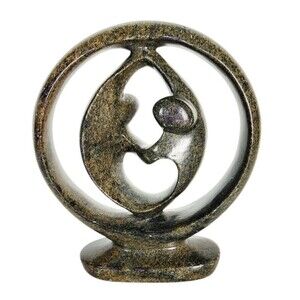 VTG 70s "Circle Of Love" Heart Couple Love Hand Carved Stone Sculpture Signed